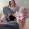 Stylish Grey and Pink Floral Sneakers - Image 2