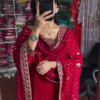 Multicolor silk heavy handwork kurta set with dupatta - Image 4