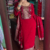 Multicolor silk heavy handwork kurta set with dupatta - Image 5