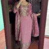 Multicolor silk heavy handwork kurta set with dupatta - Image 7