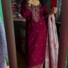 heavy embroidery kurta set with printed dupatta - Image 3